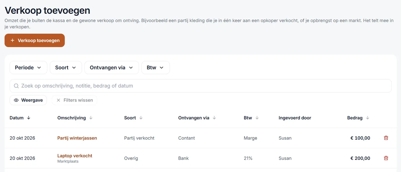 Verkopen buiten de kassa, zoals een partij winterjassen