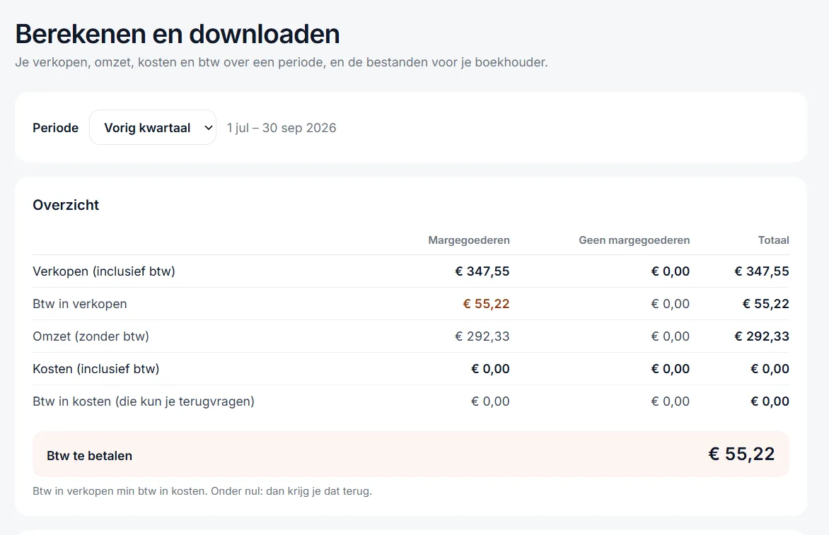 Berekenen en downloaden: verkopen, omzet en btw van het vorige kwartaal